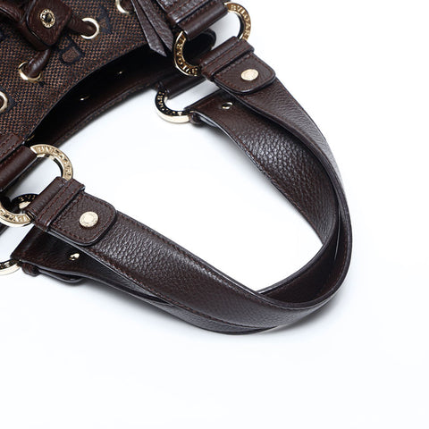 ブルガリ BVLGARI キャンバス ロゴマニア ハンドバッグ ブラウン WS14764