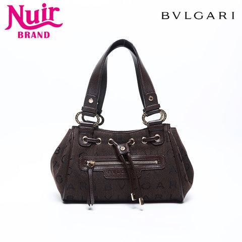 ブルガリ BVLGARI キャンバス ロゴマニア ハンドバッグ ブラウン WS14764