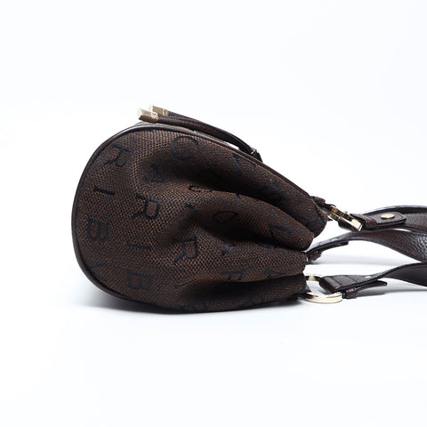 ブルガリ BVLGARI キャンバス ロゴマニア ハンドバッグ ブラウン WS14764