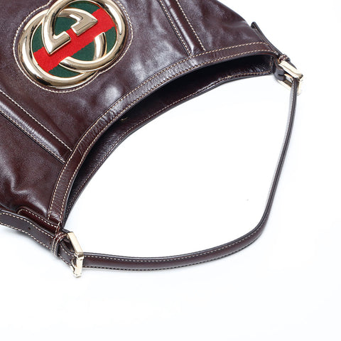 GUCCI Leather Interlocking Shoulder Bag Brown WS14768
