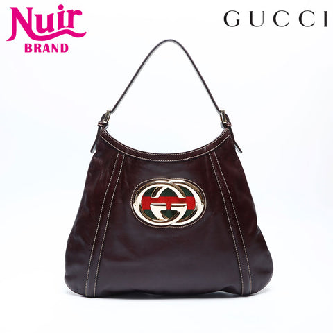 GUCCI Leather Interlocking Shoulder Bag Brown WS14768