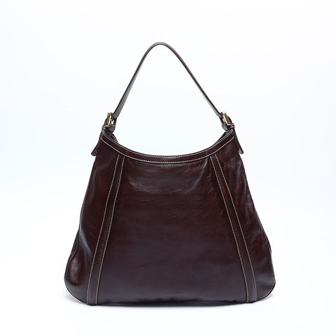 GUCCI Leather Interlocking Shoulder Bag Brown WS14768