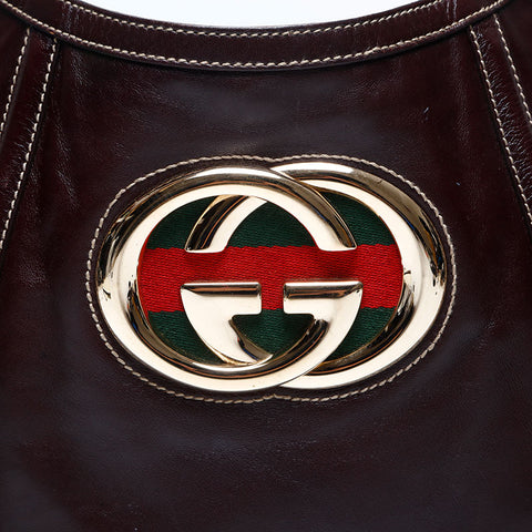 GUCCI Leather Interlocking Shoulder Bag Brown WS14768