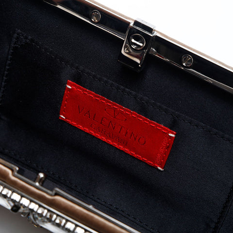 ヴァレンティノ VALENTINO サテン ビジュー チェーン クラッチ ショルダーバッグ ベージュ WS14774