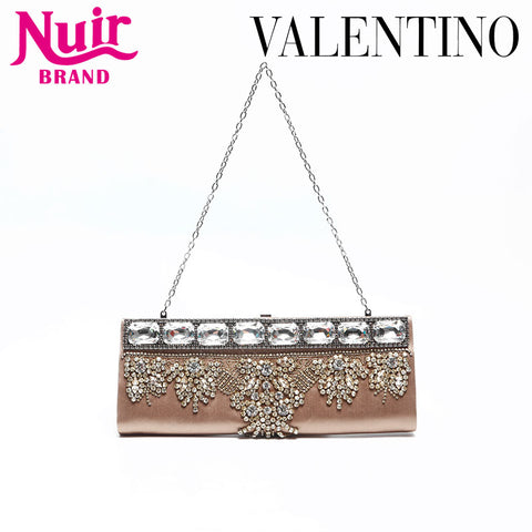 ヴァレンティノ VALENTINO サテン ビジュー チェーン クラッチ ショルダーバッグ ベージュ WS14774