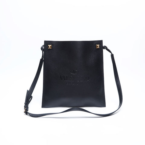 VALENTINO Logo embossed leather Shoulder Bag black WS14775