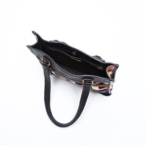 極美品 プラダ PRADA キャンバス レザー ハンドバッグ ブラウン WS14779