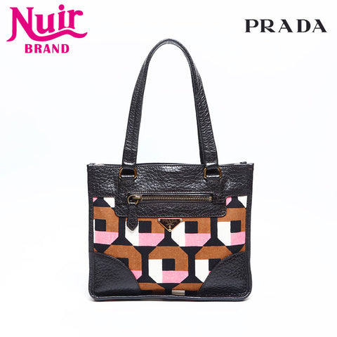 PRADA Canvas leather Handbag Brown WS14779