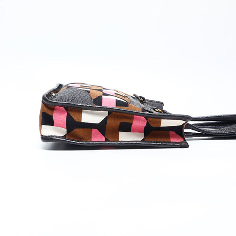 極美品 プラダ PRADA キャンバス レザー ハンドバッグ ブラウン WS14779