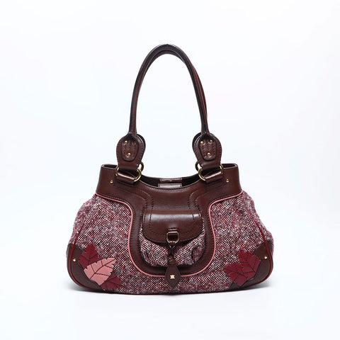 CELINE wool tweed Shoulder Bag Brown WS14782