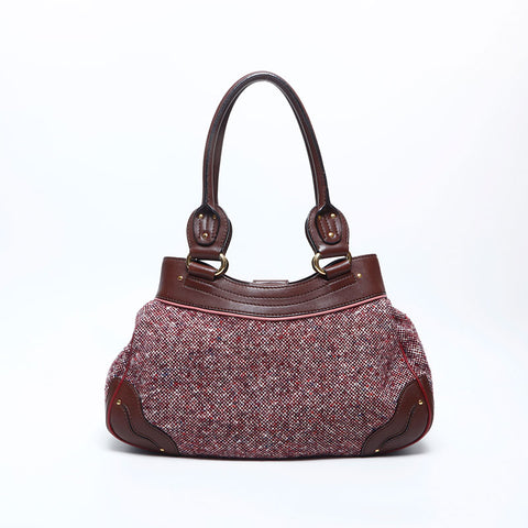 CELINE wool tweed Shoulder Bag Brown WS14782