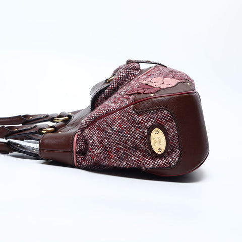 CELINE wool tweed Shoulder Bag Brown WS14782