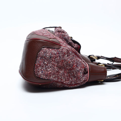 CELINE wool tweed Shoulder Bag Brown WS14782
