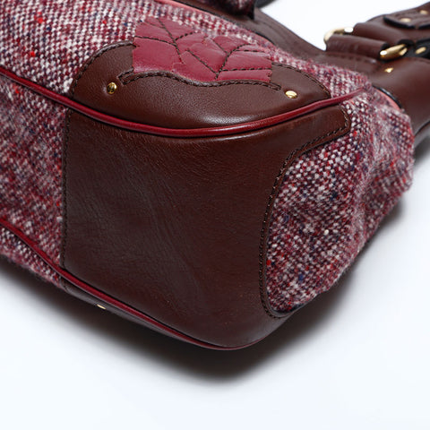 CELINE wool tweed Shoulder Bag Brown WS14782