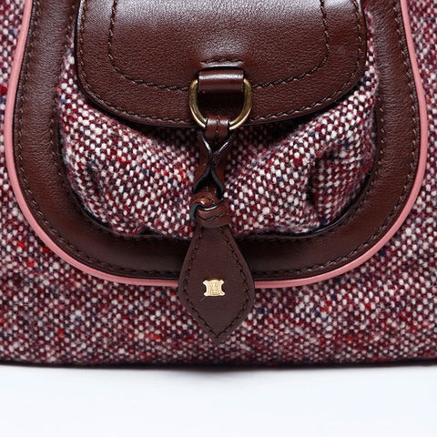 CELINE wool tweed Shoulder Bag Brown WS14782