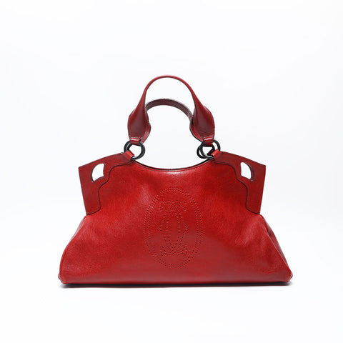 CARTIER Leather Must Line Tote Bag Red WS14784
