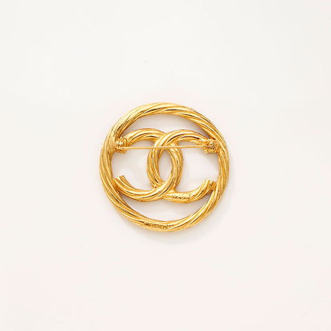 Chanel Coco Mark 1970-1980 Round Brooch Gold WS14791