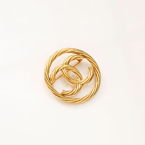 Chanel Coco Mark 1970-1980 Round Brooch Gold WS14791