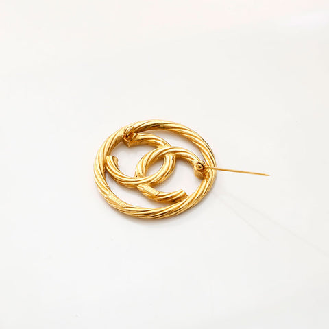 Chanel Coco Mark 1970-1980 Round Brooch Gold WS14791