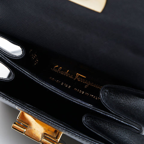 Salvatore Ferragamo Leather Gancini 2way Handbag black WS14792