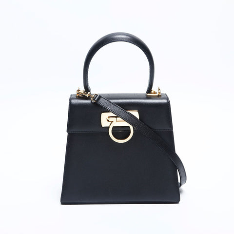 Salvatore Ferragamo Leather Gancini 2way Handbag black WS14792