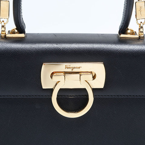 Salvatore Ferragamo Leather Gancini 2way Handbag black WS14792