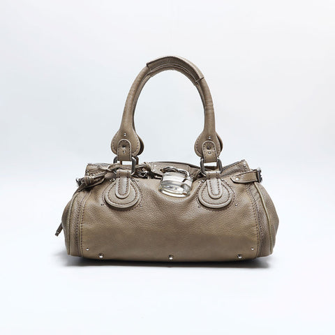 Chloe Paddington Boston Padlock Key Shoulder Bag beige WS14798