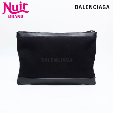 バレンシアガ BALENCIAGA ロゴ キャンバス レザー クラッチバッグ ブラック WS14800