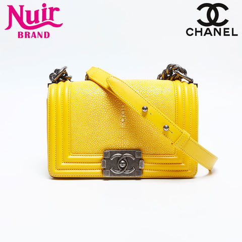 CHANEL No. 18 Full Flap Galuchat Boy Chanel Shoulder Bag yellow WS14812