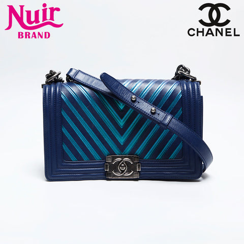 CHANEL 23 Boy Chanel V-stitched lambskin Shoulder Bag blue WS14813