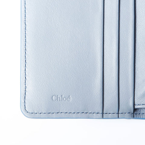 極美品 クロエ Chloe クロエ センス ロゴ 3つ折りダブルホック 三つ折り財布 ブルー WS14823