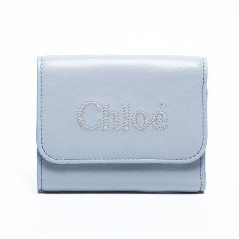 極美品 クロエ Chloe クロエ センス ロゴ 3つ折りダブルホック 三つ折り財布 ブルー WS14823