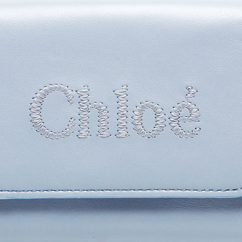 極美品 クロエ Chloe クロエ センス ロゴ 3つ折りダブルホック 三つ折り財布 ブルー WS14823