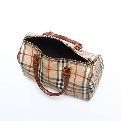 バーバリー BURBERRY ノバチェック PVC ボストンバッグ ベージュ WS14827