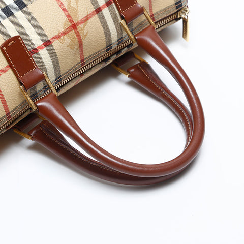 バーバリー BURBERRY ノバチェック PVC ボストンバッグ ベージュ WS14827