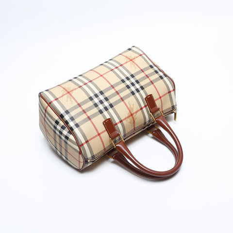 バーバリー BURBERRY ノバチェック PVC ボストンバッグ ベージュ WS14827