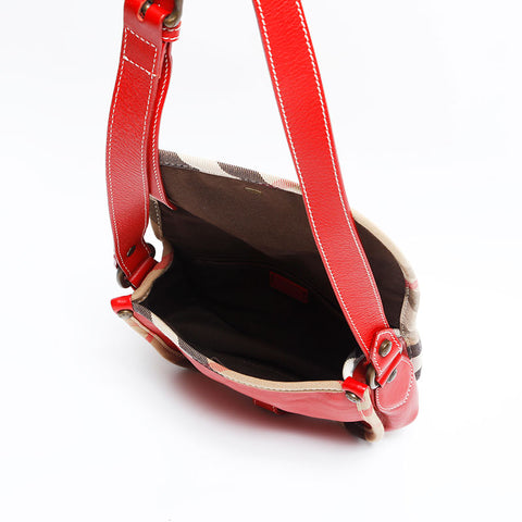 BURBERRY Nova Check Shoulder Bag Red WS14829