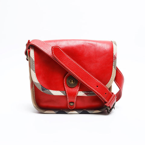BURBERRY Nova Check Shoulder Bag Red WS14829