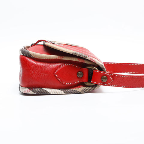 BURBERRY Nova Check Shoulder Bag Red WS14829