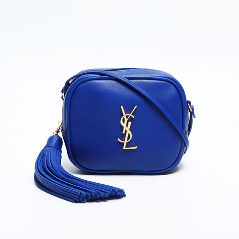 極美品 イヴ・サンローラン YVES SAINT LAURENT ブロガー フリンジ ショルダーバッグ ブルー WS14837