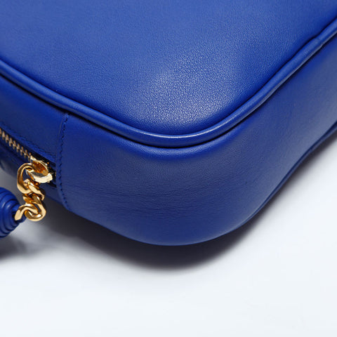 極美品 イヴ・サンローラン YVES SAINT LAURENT ブロガー フリンジ ショルダーバッグ ブルー WS14837