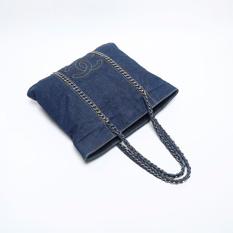シャネル CHANEL 10番台 デニム ココマーク トートバッグ ネイビー WS14839