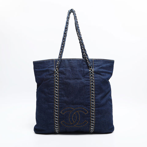 シャネル CHANEL 10番台 デニム ココマーク トートバッグ ネイビー WS14839