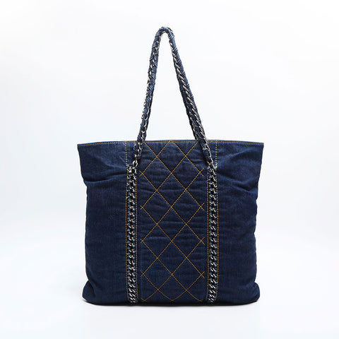 シャネル CHANEL 10番台 デニム ココマーク トートバッグ ネイビー WS14839