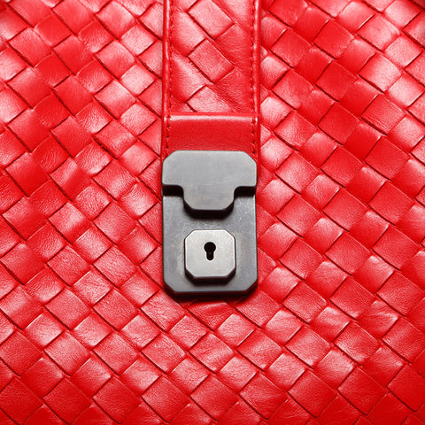 極美品 ボッテガヴェネタ BOTTEGAVENETA イントレチャート ローマ ミディアム ハンドバッグ レッド WS14854