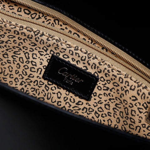 CARTIER Flap Leather Shoulder Bag black WS14858