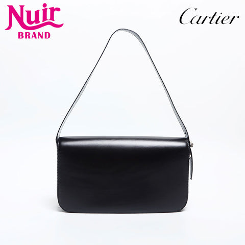 CARTIER Flap Leather Shoulder Bag black WS14858