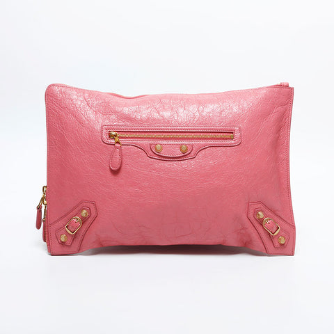 極美品 バレンシアガ BALENCIAGA レザー ジャイアント エンベロープ クラッチバッグ ピンク WS14865
