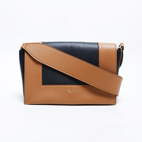 CELINE FRAME Leather Shoulder Bag Navy WS14872
