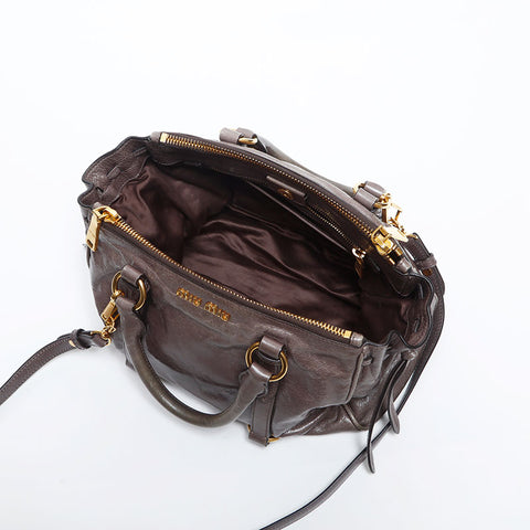 Miu Miu Vitello Luxe 2way Shoulder Bag gray WS14874